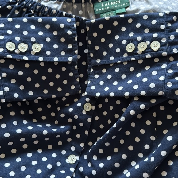 LAUREN Ralph Lauren blue white polka dot button down long sleeves top blouse L - Picture 7 of 7